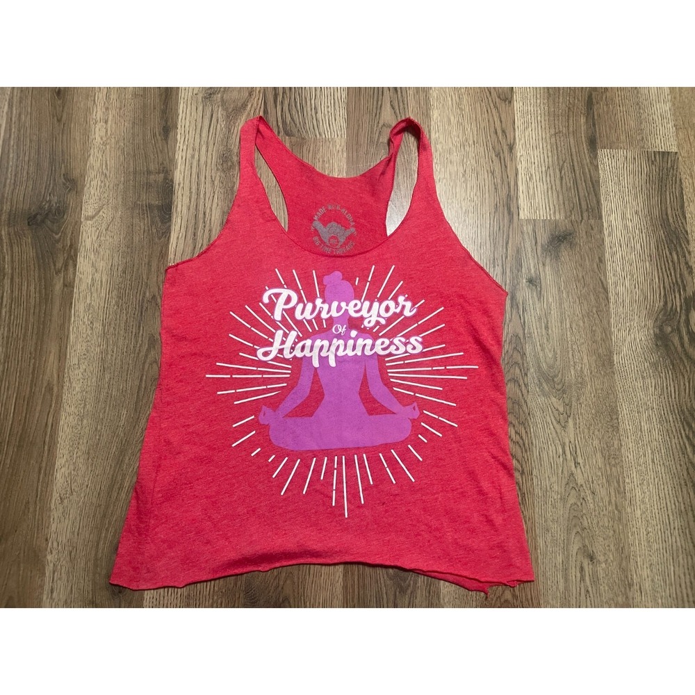 Big Time Threads Tank Top Womens Small Red Purple White "Purveyor of Happinness"
